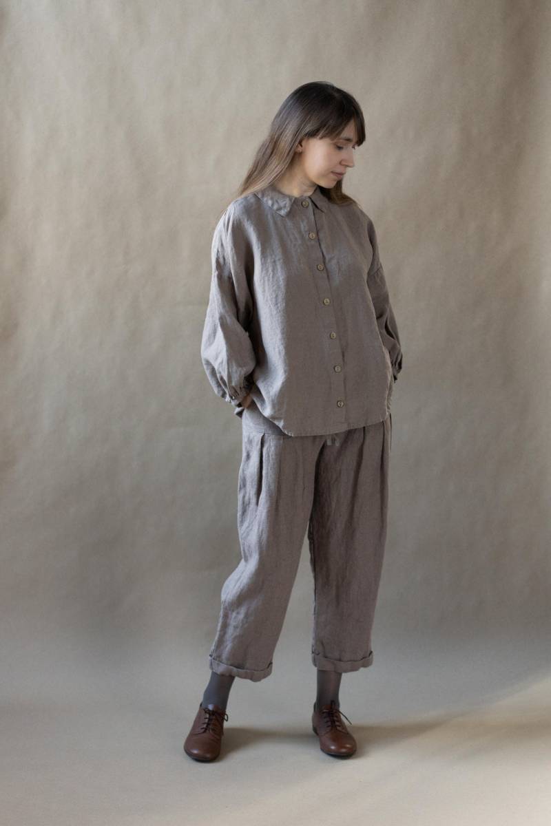 Oversized Leinenhemd Mit Langem Bischofsärmel Cecille, Umstandshemd, Dolchkragenhemd, Oversizehemd | Optional Stickerei von LaPetiteAlice