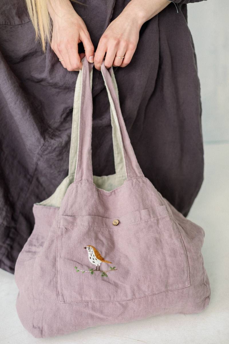 Reversible Leinen Tragetasche Honig Markttasche Mit Optionaler Stickerei von LaPetiteAlice