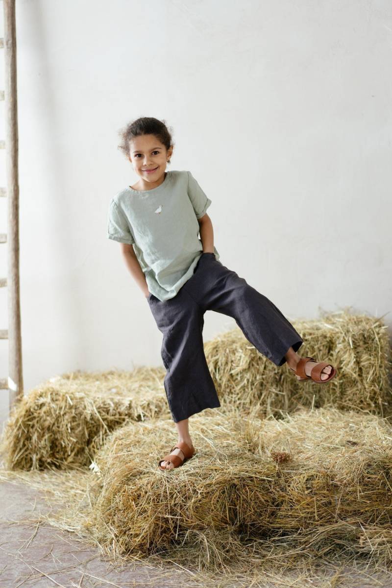 Sommer Leinen Culotte Hose Unisex Kleinkind Palazzo Hose, Optionale Stickerei von LaPetiteAlice