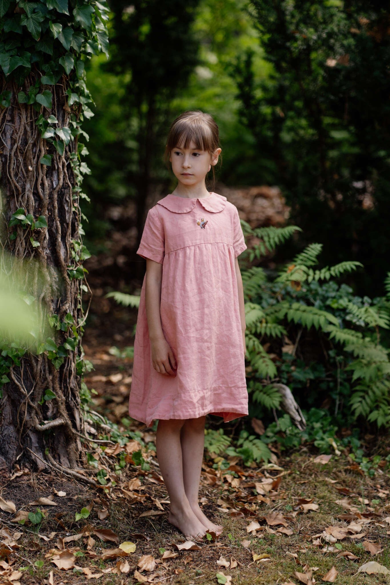 Sommer Leinen Kleid Mit Kurzen Ärmeln Jenny, Midi Kleid, Bubikragen, Kleinkind Leinenkleid Mädchen | Optional Stickerei von LaPetiteAlice