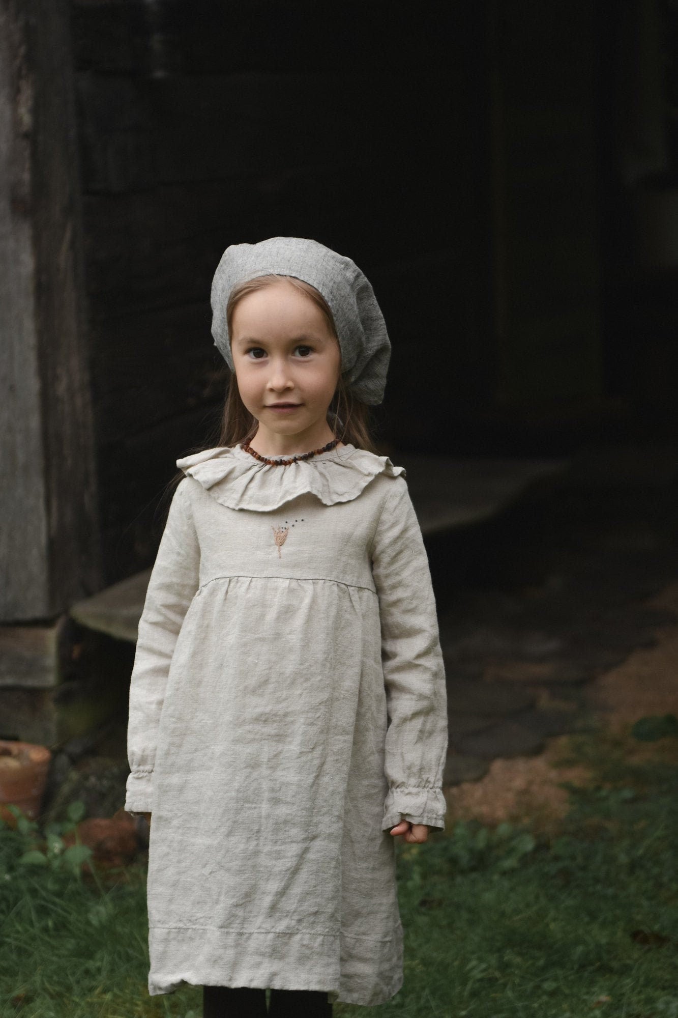 Sommer Leinenkleid Rüschenkragen, Lange Ärmel, Optional Mit Stickerei von LaPetiteAlice