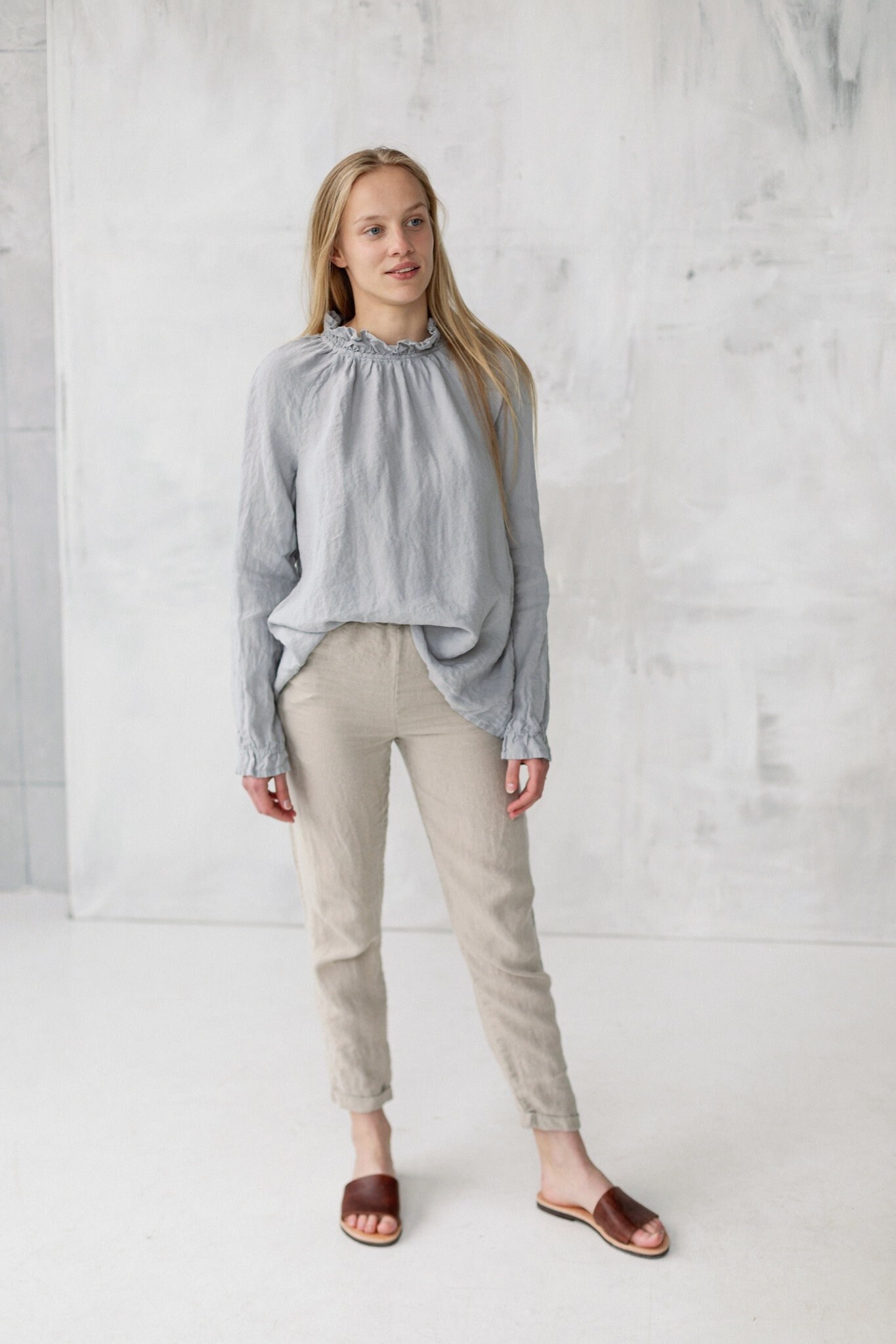 Übergroße Leinen Rüschen Tunika Layla Mit Langen Ärmeln, Bluse, Hemd, Plus Size Top | Optional Stickerei von LaPetiteAlice