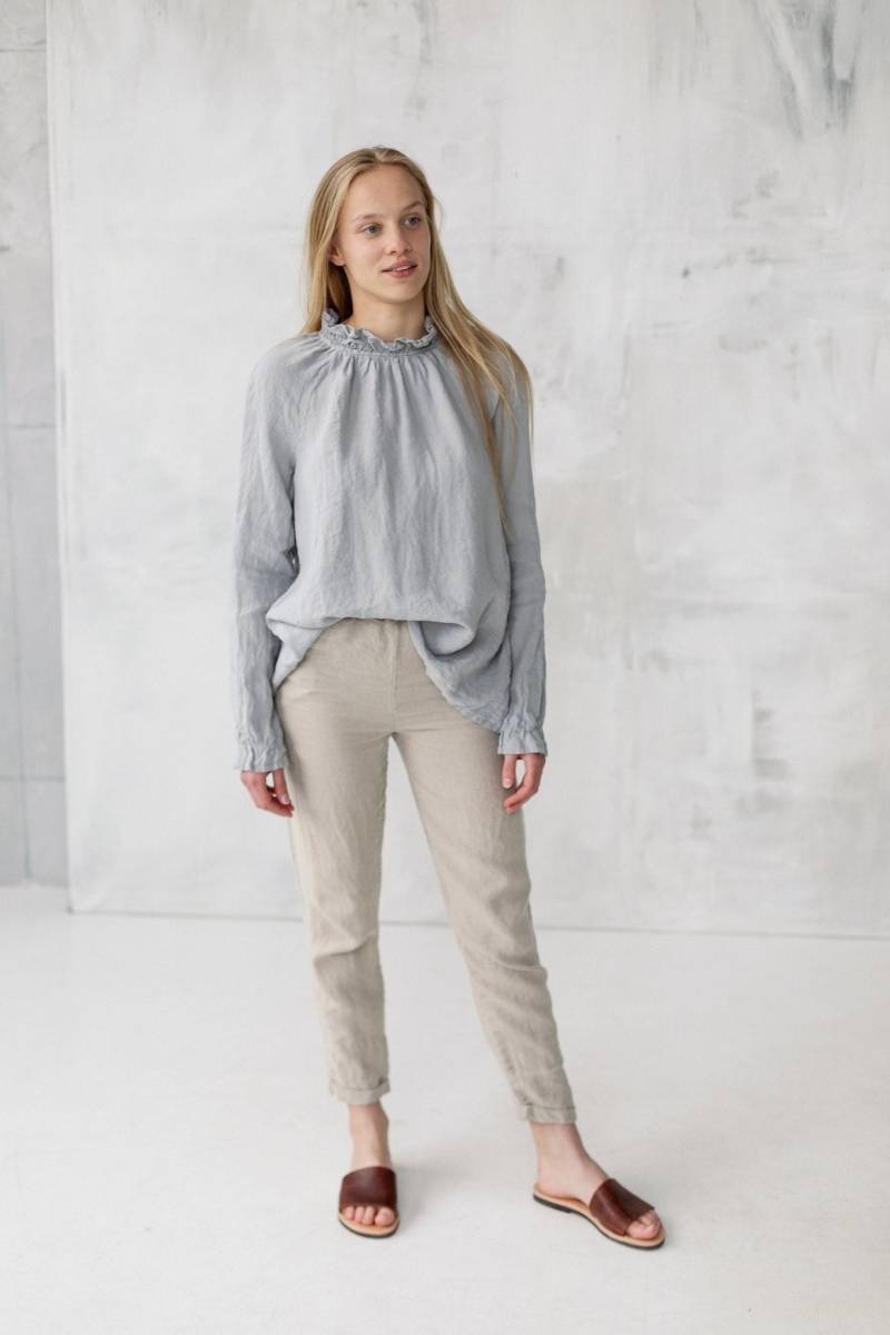 Übergroße Leinen Rüschen Tunika Layla Mit Langen Ärmeln, Bluse, Hemd, Plus Size Top | Optional Stickerei von LaPetiteAlice