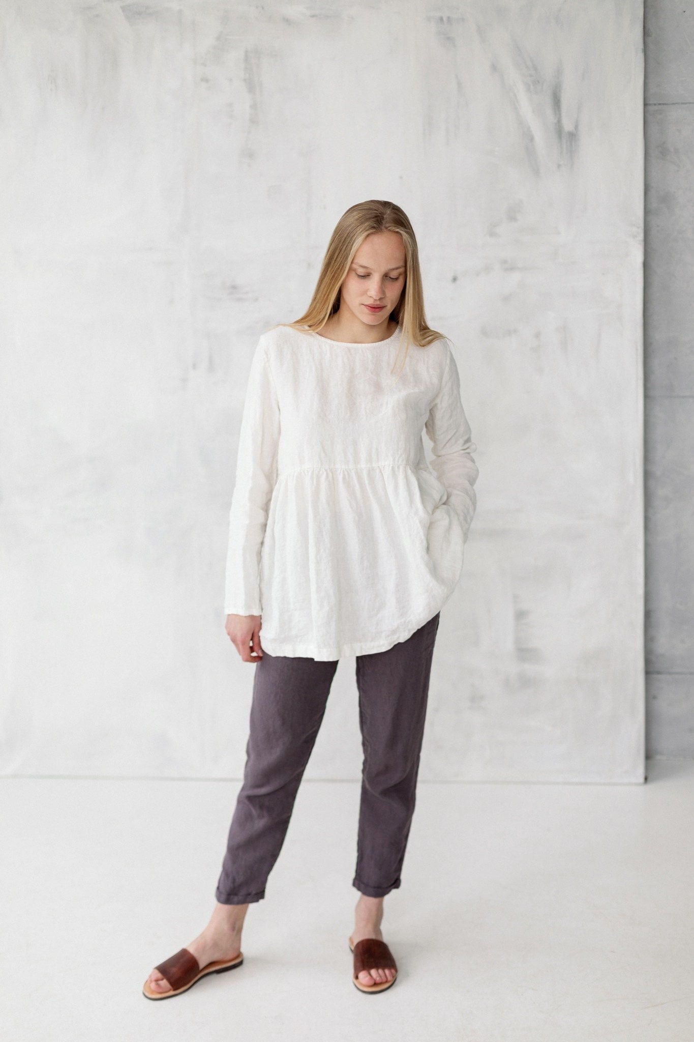 Übergroße Leinen Tunika Bluse Langarm U-Boot-Ausschnitt Top von LaPetiteAlice