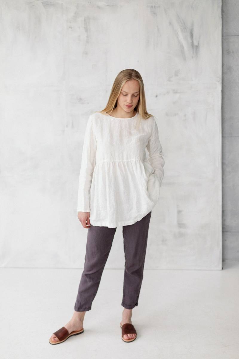 Übergroße Leinen Tunika Bluse Langarm U-Boot-Ausschnitt Top von LaPetiteAlice