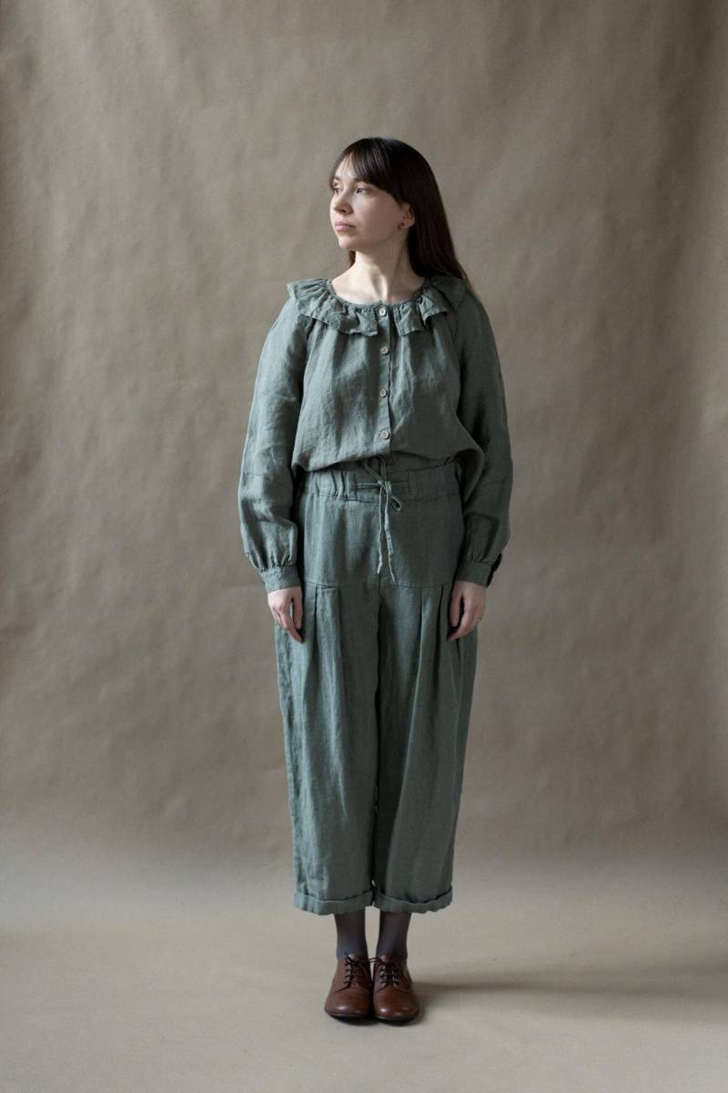 Übergroße Leinen Tunika Gerüschter Kragen, Lange Ärmel von LaPetiteAlice