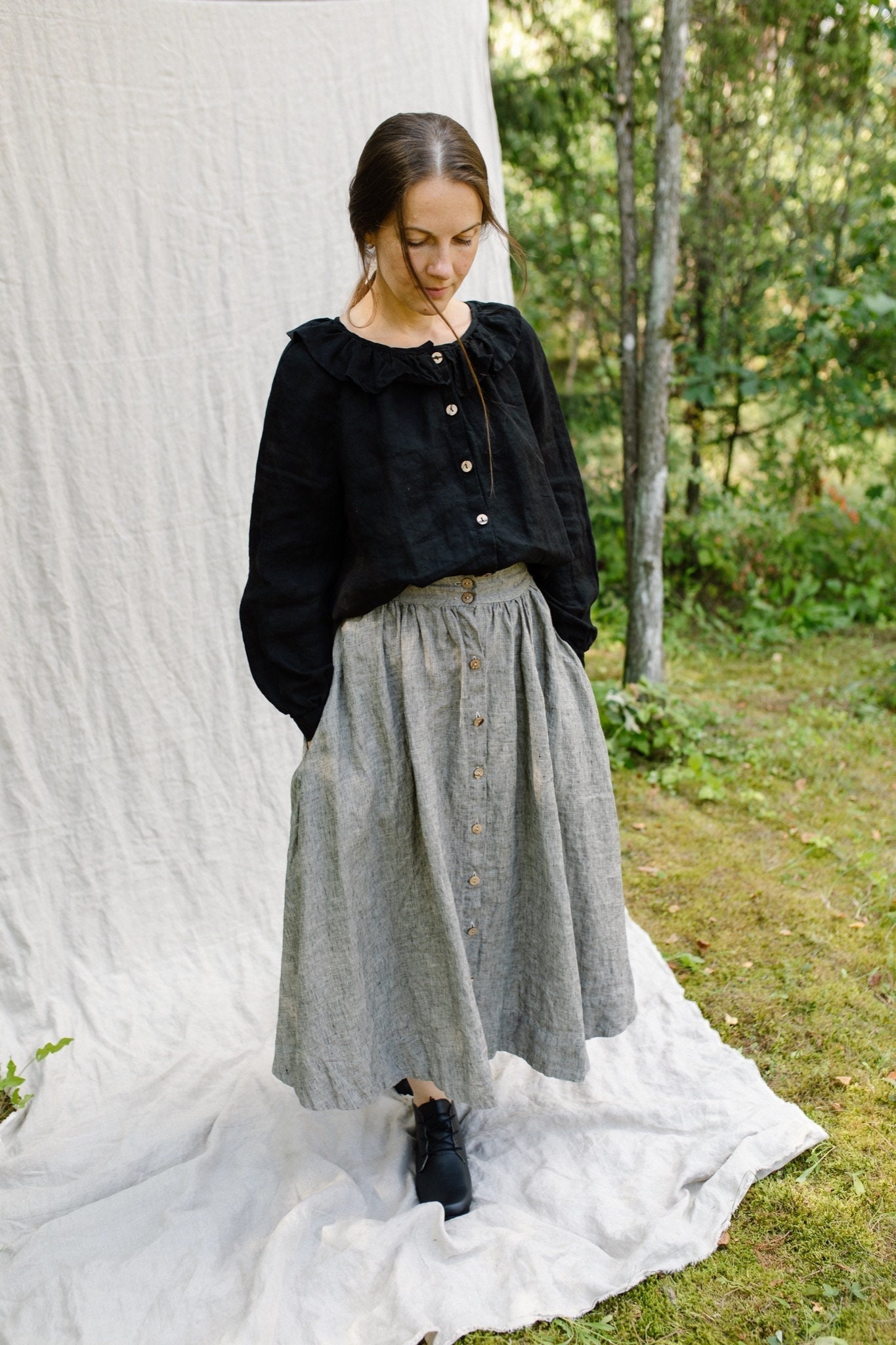 Übergroße Leinen Tunika Gerüschter Kragen, Lange Ärmel von LaPetiteAlice