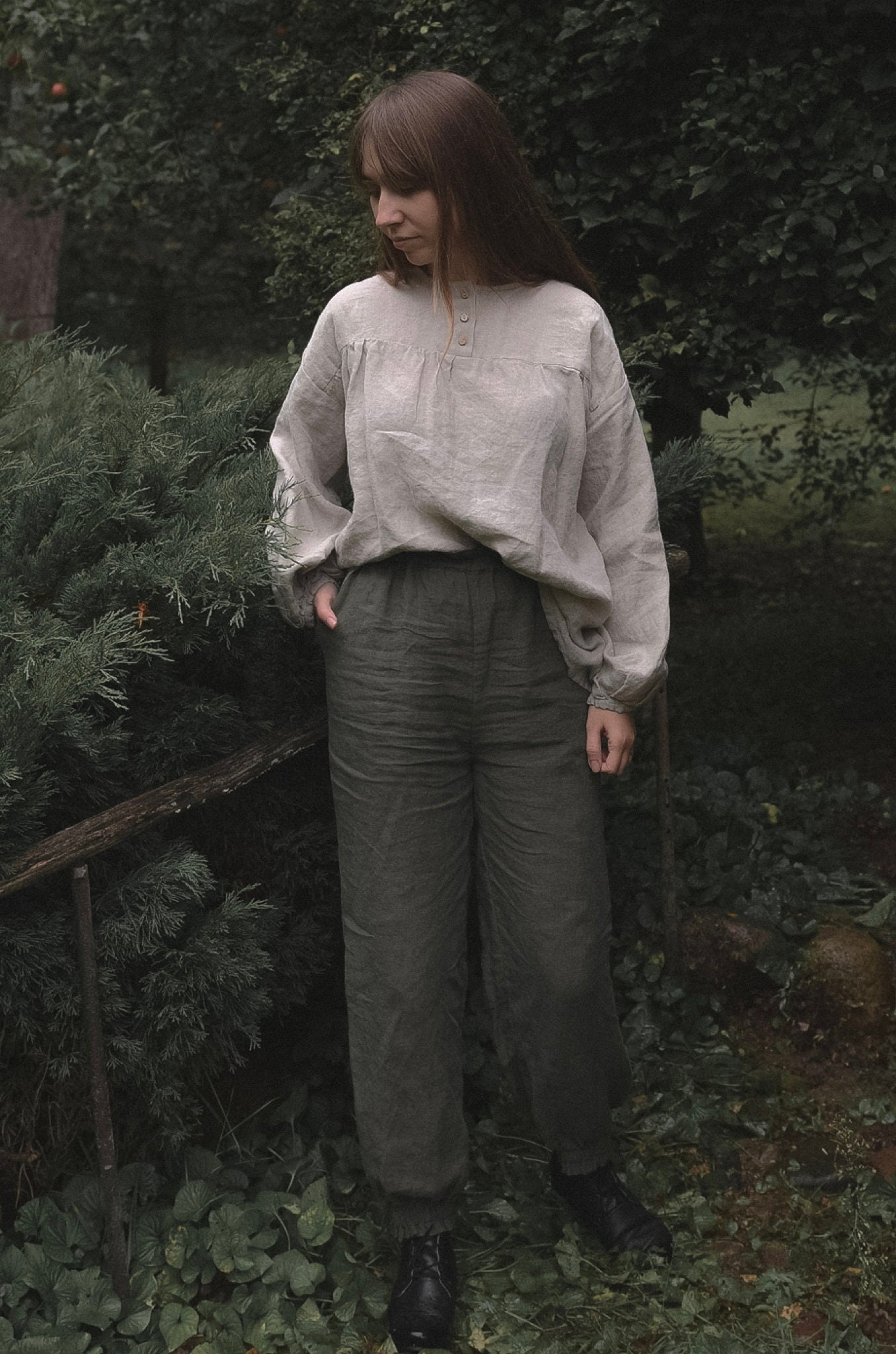 Übergroße Leinen Tunika Langarm-Shirt, Optional Mit Stickerei von LaPetiteAlice