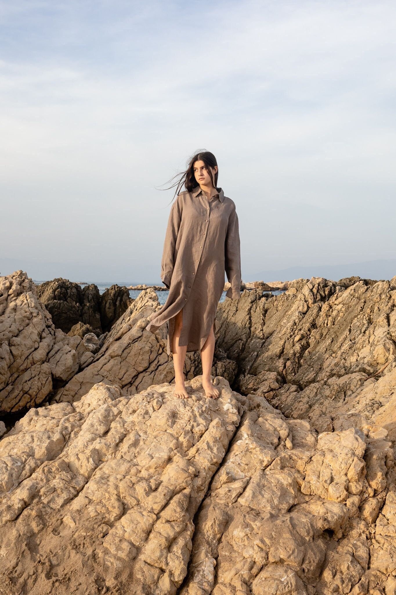 Übergroßes Leinen-Hemdkleid Langarm-Sommerkleid, Optional Mit Stickerei von LaPetiteAlice