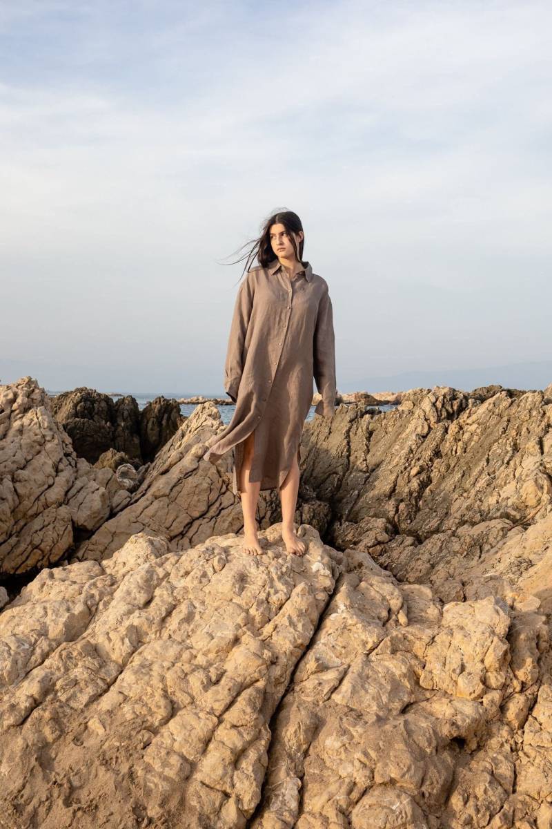 Übergroßes Leinen-Hemdkleid Langarm-Sommerkleid, Optional Mit Stickerei von LaPetiteAlice