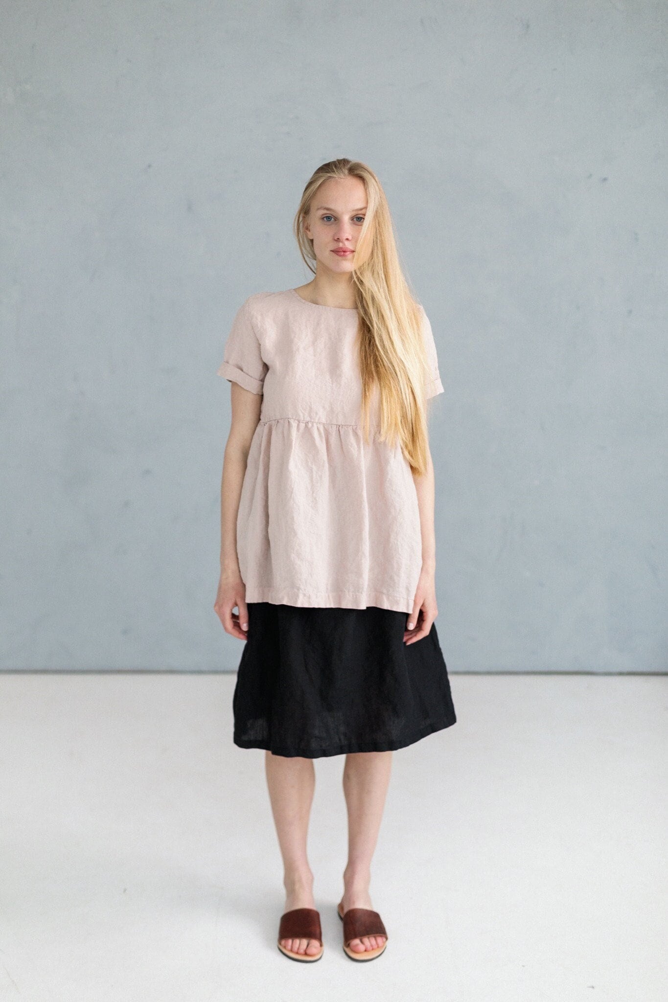 Übergroßes Leinen Tunika-Oberteil Kurzarm Flachshemd, U-Boot-Ausschnitt von LaPetiteAlice