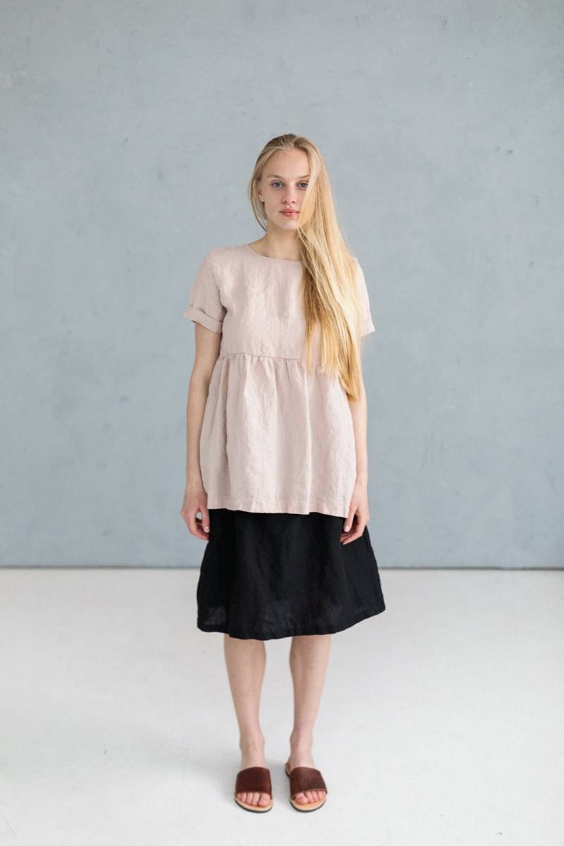 Übergroßes Leinen Tunika-Oberteil Kurzarm Flachshemd, U-Boot-Ausschnitt von LaPetiteAlice