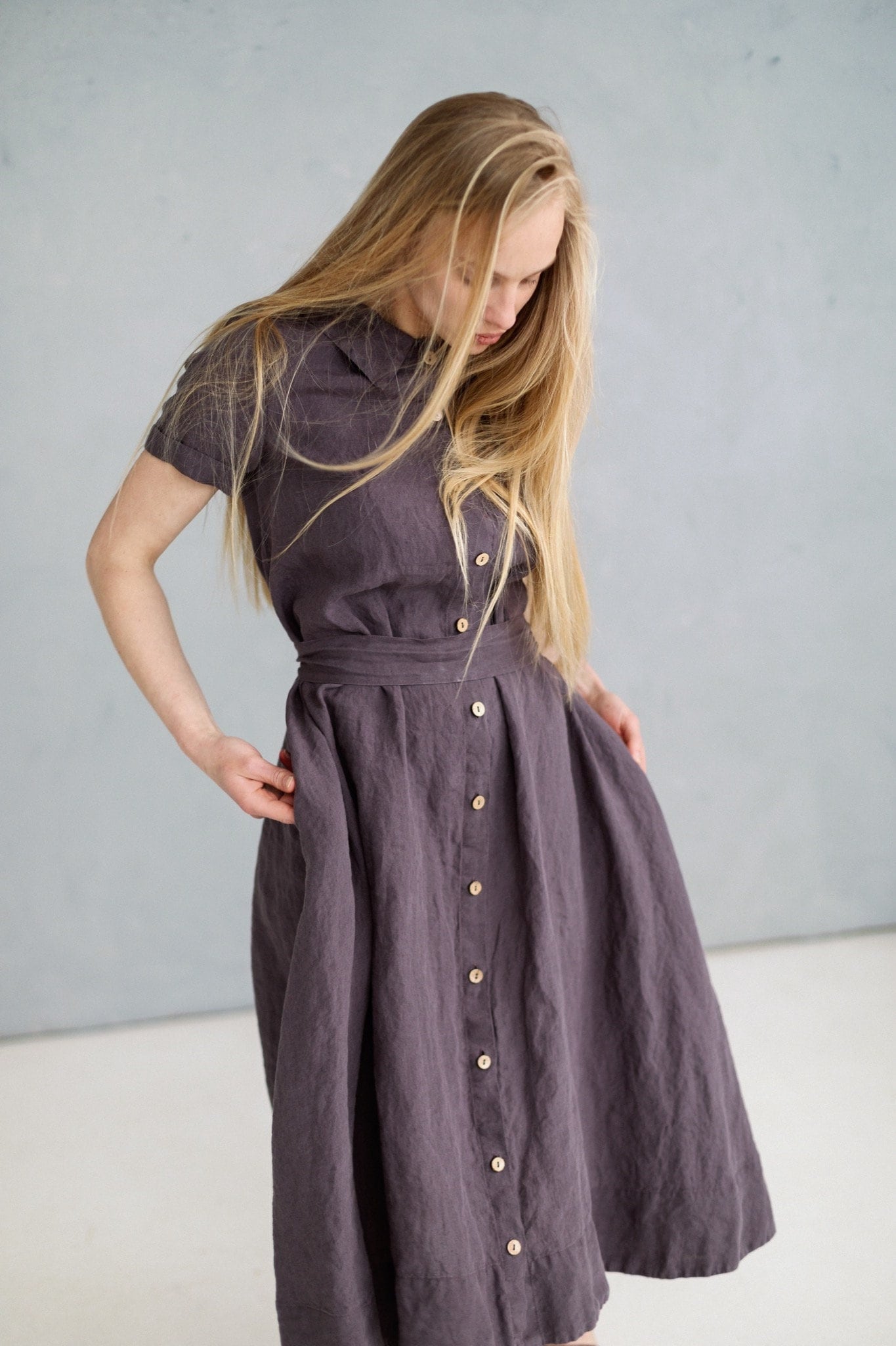 Vintage Leinen Midi Kleid Norah Kleid Mit Taschen von LaPetiteAlice