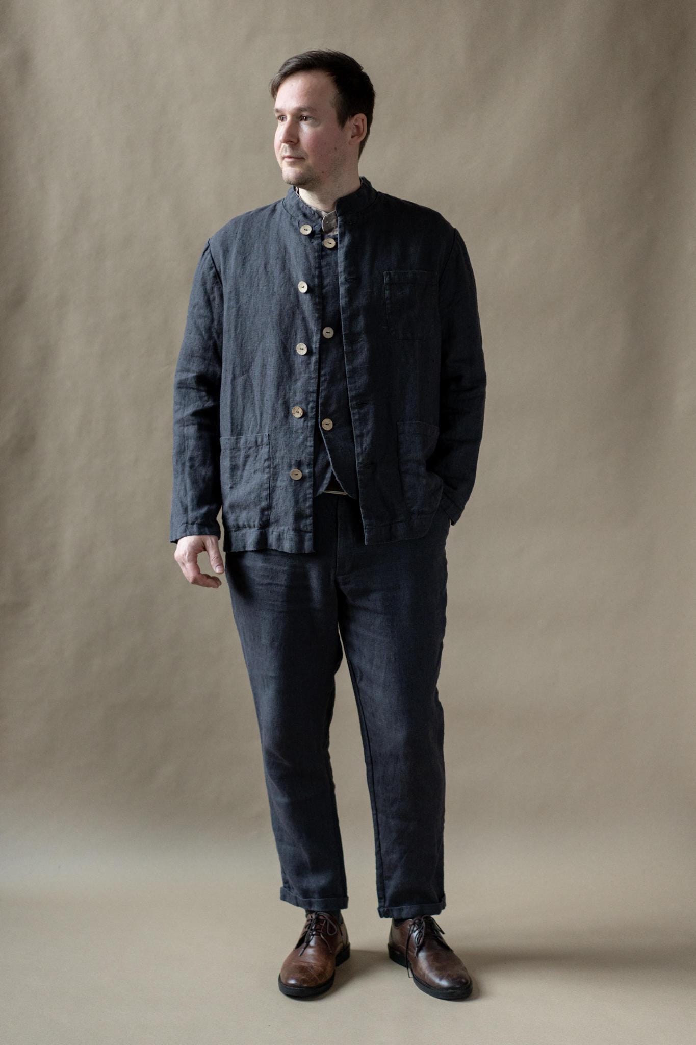 Warme Herren Leinenjacke Lässiger Blazer Mit Kokosnuss Knöpfen von LaPetiteAlice