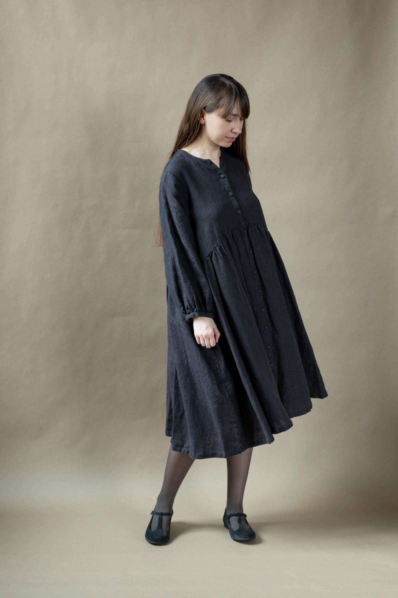 Warmes Leinen Kleid Mit Bischof Ärmeln Übergroßes Boho Madi von LaPetiteAlice