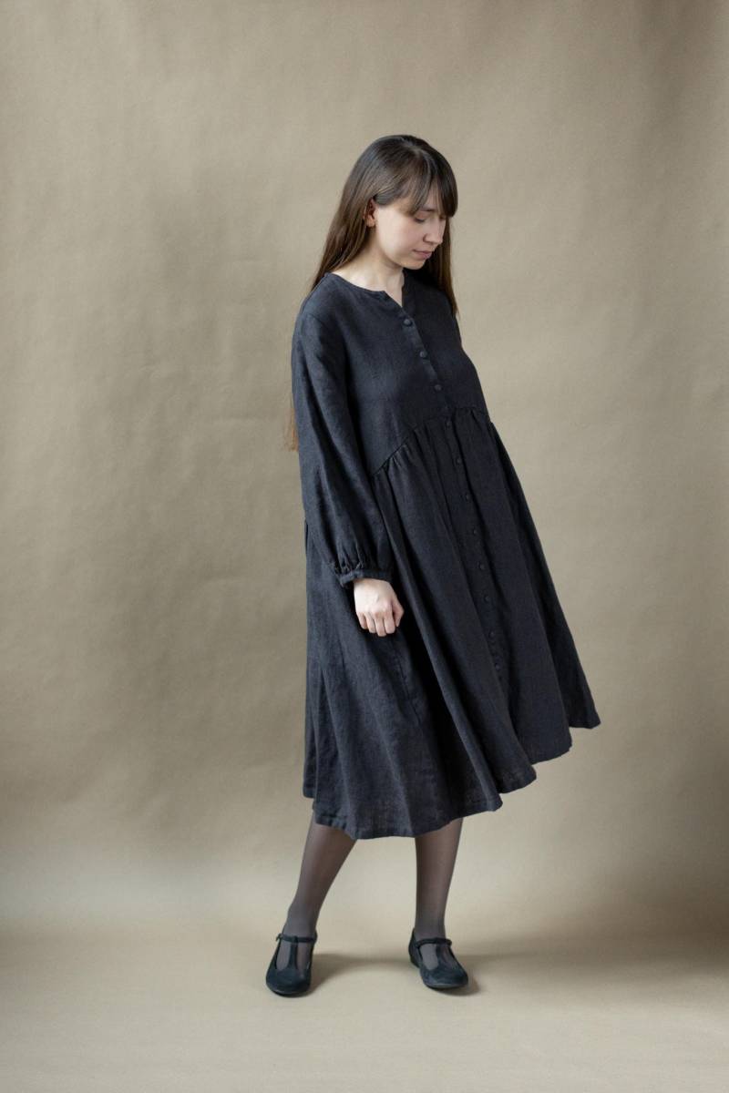 Warmes Leinen Kleid Mit Bischof Ärmeln Übergroßes Boho Madi von LaPetiteAlice