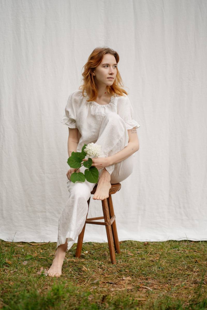 Weiße Leinen Palazzo Hose Damen Mit Weitem Bein Und Taschen von LaPetiteAlice