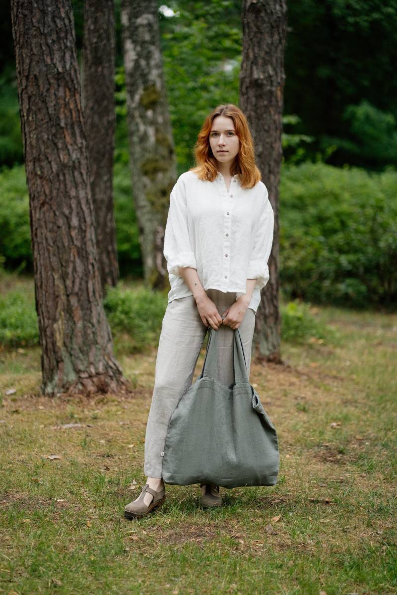 Weißes Leinenhemd Damen | Langarm Casual Top Optional Stickerei von LaPetiteAlice