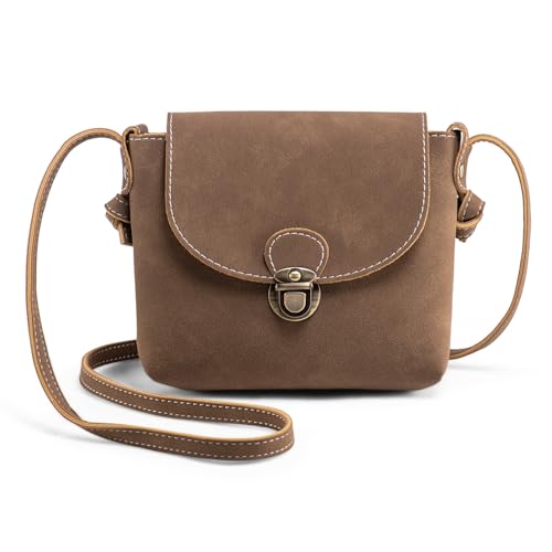 LaRechor Kleine Umhängetasche Damen mit Sicher Schloss, Retro Vegan Leder Handtasche Mini Damentasche zum Umhängen (Kaffee) von LaRechor