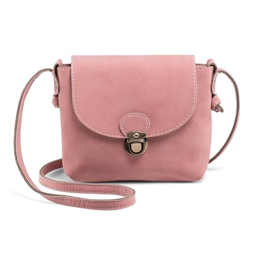 LaRechor Kleine Umhängetasche Damen mit Sicher Schloss, Vegan Leder Handtasche Mini Mädchen Teenager Frauen Tasche zum Umhängen (Pink) von LaRechor