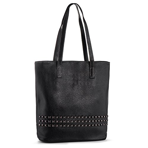 LaRechor Damen Handtasche Shopper Tasche mit Nieten PU Leder Damentasche Schultertasche zum Reise Arbeit Uni (Schwarz) von LaRechor