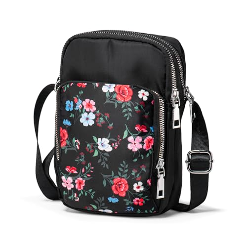LaRechor Handytasche zum Umhängen Kleine Umhängetasche für Damen Blumen Tasche Klein Handy Handtasche Mädchen Crossbody Bag mit 3 Fächer Alltag Reisen von LaRechor