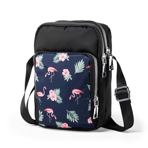 LaRechor Handytasche zum Umhängen Kleine Umhängetasche für Damen Flamingo Tasche Handy Handtasche Mädchen Crossbody Bag mit 3 Fächer von LaRechor
