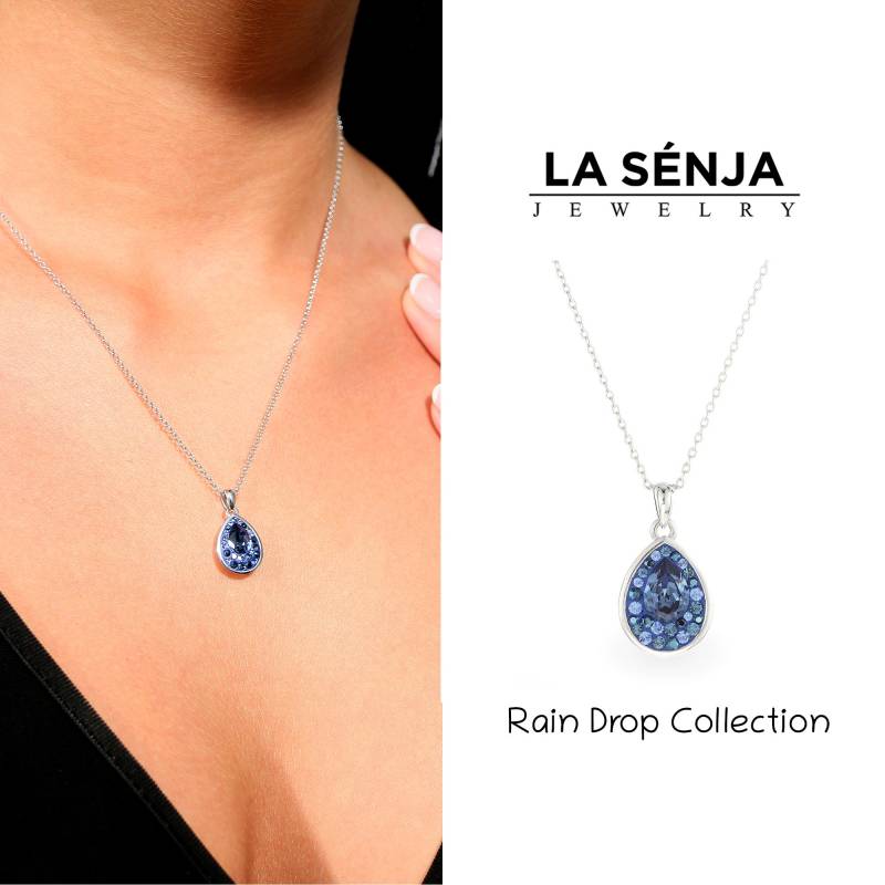 Blau Teardrop Halskette Birnenförmige Glitzernden Kristall Anhänger Tear Drop Handgefertigt von LaSenja