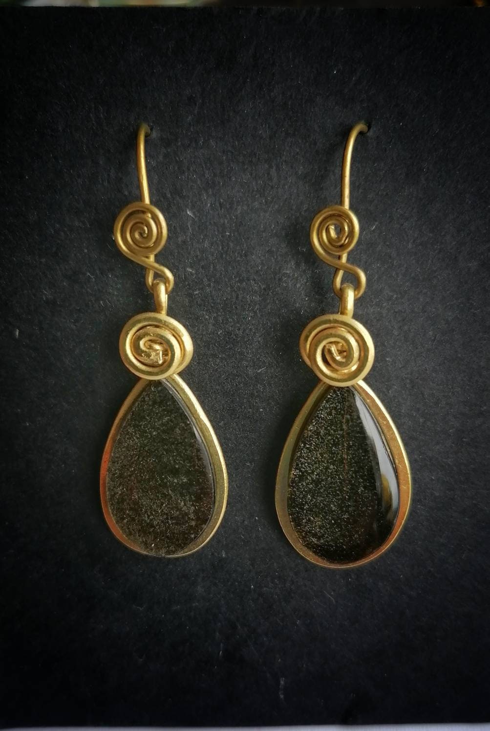 Ohrringe Golden Obsidian Messing Glitzernd von LaSombrilla