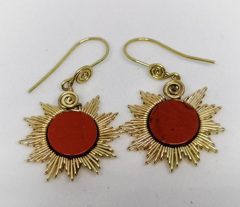 Ohrringe Sonne Roter Jaspis Messing von LaSombrilla