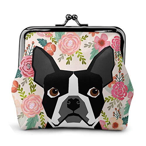 Geldbörse Boston Terrier Floral Dog Kleingeldbeutel mit Kiss-Lock-Verschluss-Schnalle-Geldbörse für Mädchen von LaVami