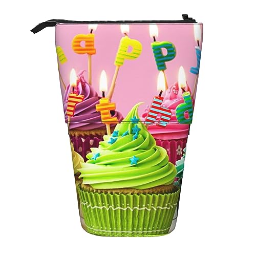 LaVami Federmäppchen, bunt, Motiv: Happy Birthday Cupcakes, Bedruckt, Teleskop-Briefpapier, Stiftetui, Stand-Up-Bleistiftbecher mit Reißverschluss-Bleistiftbeutel von LaVami