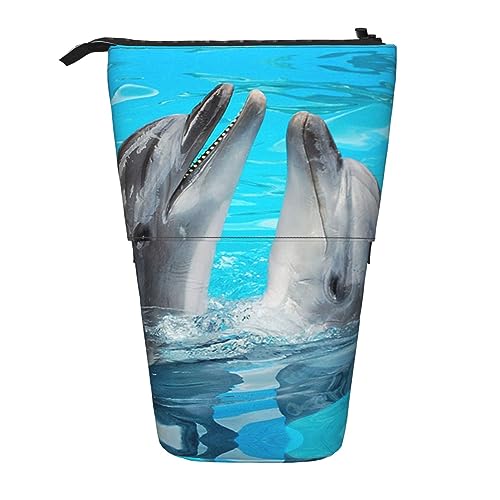 LaVami Federmäppchen Cool Dolphin Bedrucktes Teleskop-Briefpapier Stiftetui Stand-up-Bleistiftbecher mit Reißverschluss-Bleistiftbeutel von LaVami