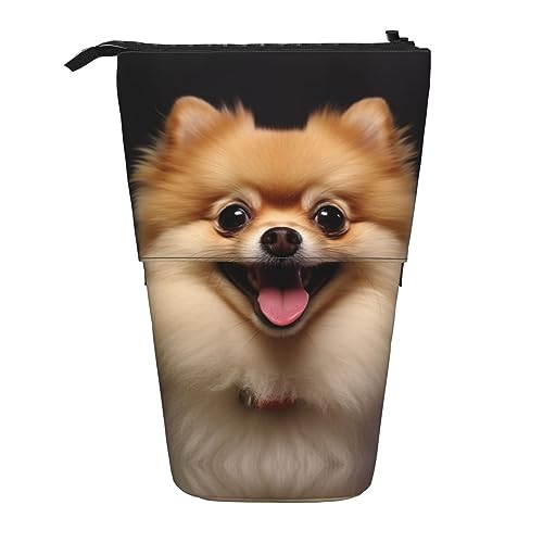 LaVami Federmäppchen Happy Short-Haired Pomeranian Bedrucktes Teleskop-Briefpapier Stiftetui Stand-Up-Bleistiftbecher mit Reißverschluss-Bleistiftbeutel von LaVami