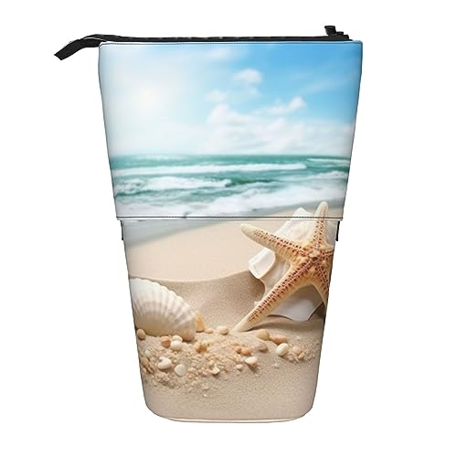 LaVami Federmäppchen Sandbeach Shell Starfish Bedrucktes Teleskop-Briefpapier Stiftetui Stand-up-Bleistiftbecher mit Reißverschluss-Bleistiftbeutel von LaVami