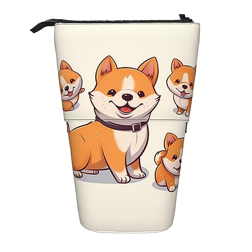 LaVami Federmäppchen mit niedlichem Shiba Inu-Hund, Bedruckt, Teleskop-Briefpapier, Stifttasche, Stand-Up-Bleistiftbecher mit Reißverschluss-Bleistiftbeutel von LaVami