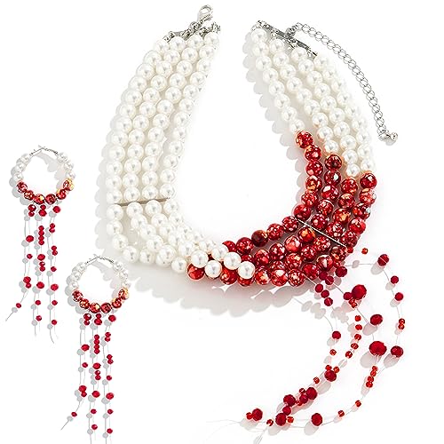 LaVenty Halloween Vampir Kostüm Damen Halloween Blutkette Halloween Blut Perlen Blut Ohrringe Bloody Gothic Accessoires Halloween Blutkette Ohrringe für Karneval Fasching Kostüm Party Cosplay von LaVenty