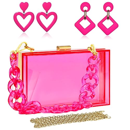 LaVenty Rosa Handtasche Transparen Clutch Pink Clear Tasche Handtasche Pink Ohrringe Pink Tasche Handtasche Pink Damen Handtasche Neon Damen Handtasche Pink Durchsichtige Handtaschen von LaVenty