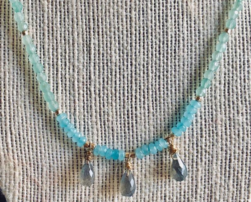 Labradorit Tropfen Baumeln An Grüner Aventurin Und Blauer Jade Halskette/Echter Edelstein Schmuck Labradorit Tropfen Baumeln An Grüner Aventurin Und Blauer Jade Halskette/Echter Edelstein Schmuck von LaVieEnRoseJewelry