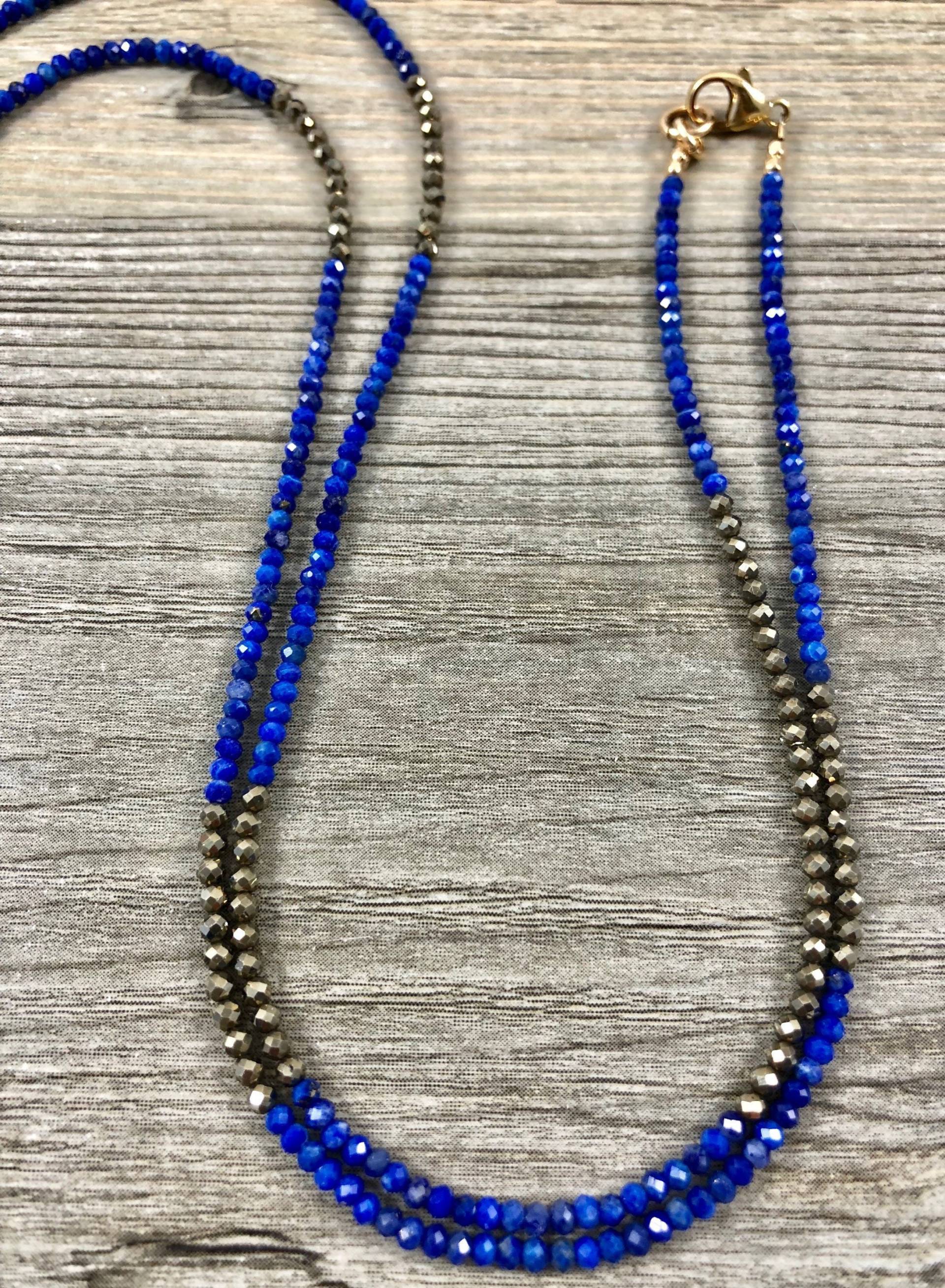 Lapis Lazuli Und Natürlicher Pyrit Facettierte Rondelle Halskette/40 Zoll 18 Echter Edelstein Schmuck Lapis Lazuli Und Natürlicher Pyrit Facettierte Rondelle Halskette/40 Zoll 18 Echter Edelstein Schmuck von LaVieEnRoseJewelry