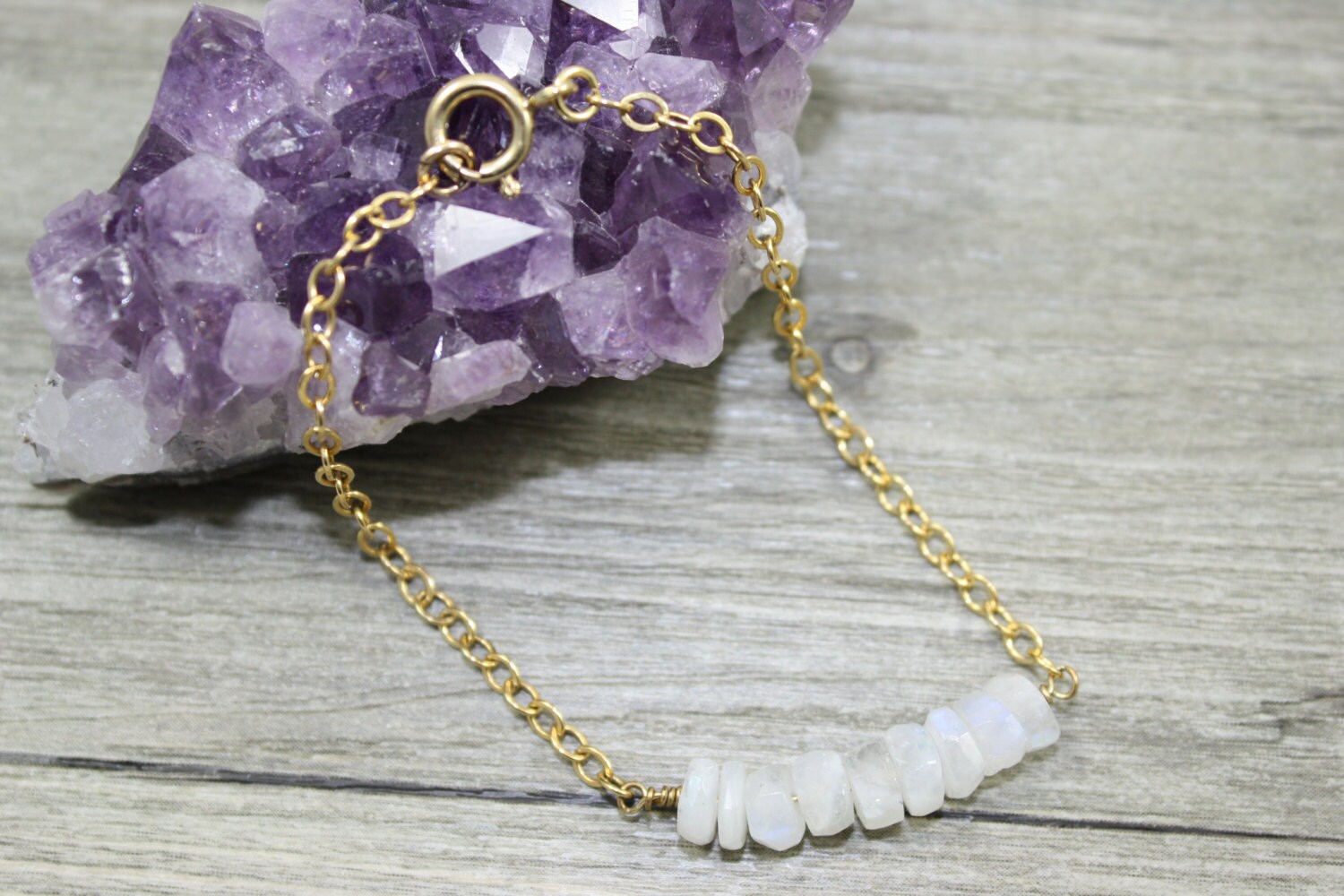 Mondstein Rondelles Armband Mit Gold Gefüllt E-Kabelkette Mondstein Rondelles Armband Mit Gold Gefüllt E-Kabelkette von LaVieEnRoseJewelry