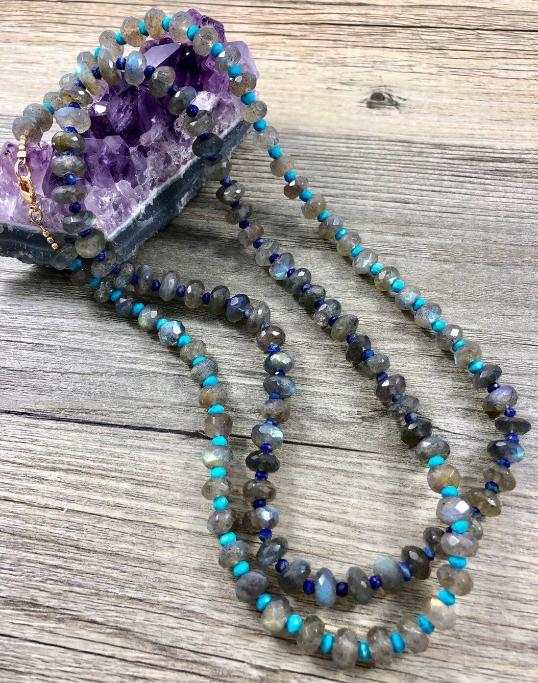 Natürliche Labradorit Facettierte Rondelle Halskette Mit Lapis Und Türkis Akzent Perlen/Aaa Qualität Echter Edelstein Schmuck Natürliche Labradorit Facettierte Rondelle Halskette Mit Lapis Und Türkis Akzent Perlen/Aaa Qualität Echter Edelstein Schmuck von LaVieEnRoseJewelry