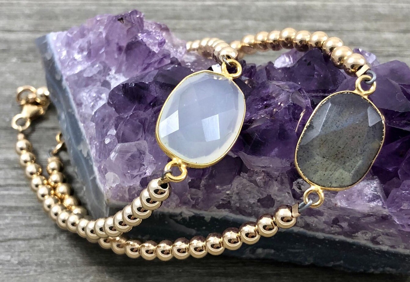 Natürliche Mondstein/Labradorit Stecker Auf Gold Gefüllt Perlen Armband Echte Edelstein Schmuck Natürliche Mondstein/Labradorit Stecker Auf Gold Gefüllt Perlen Armband Echte Edelstein Schmuck von LaVieEnRoseJewelry