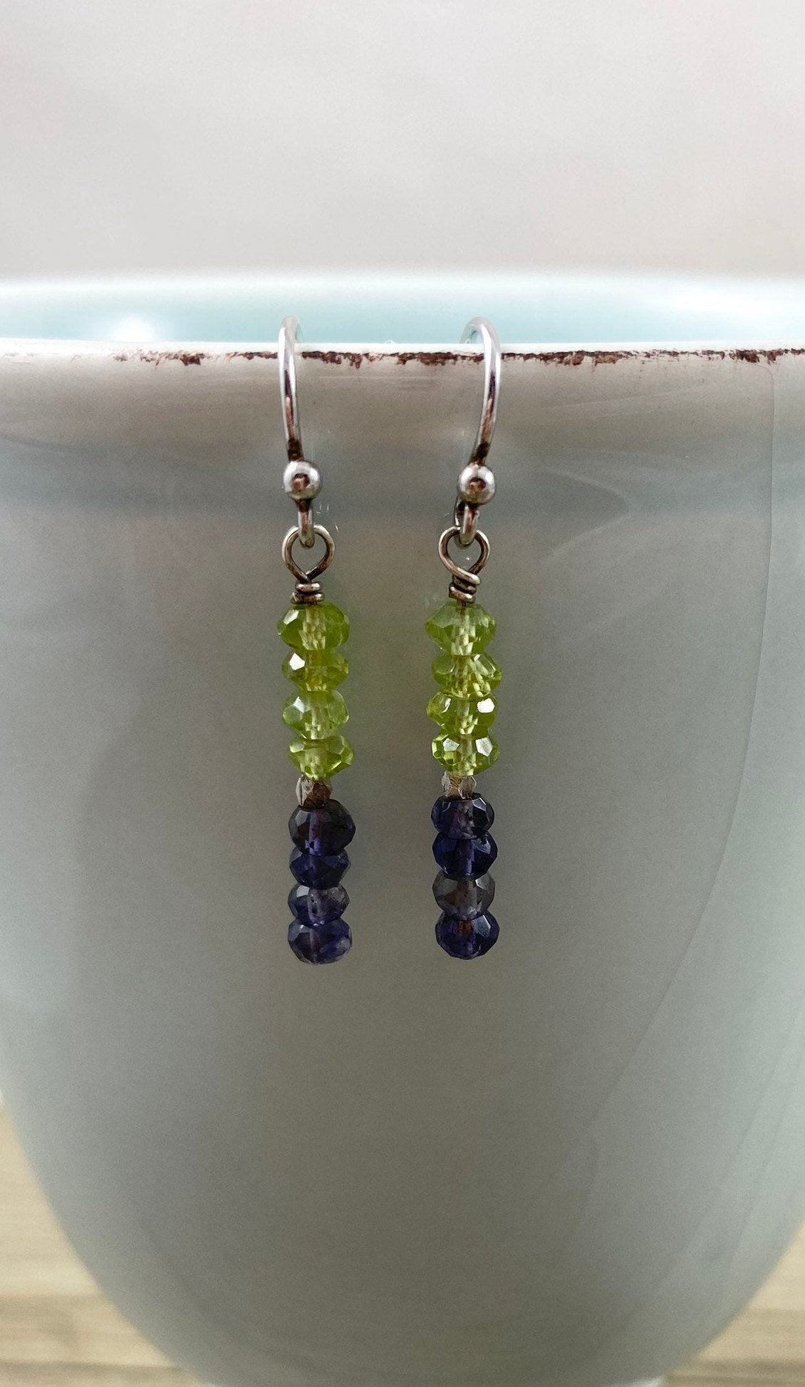 Peridot Und Iolith Rondelles Baumeln Ohrringe Auf Sterling Silber/Echte Edelstein Schmuck Peridot Und Iolith Rondelles Baumeln Ohrringe Auf Sterling Silber/Echte Edelstein Schmuck von LaVieEnRoseJewelry