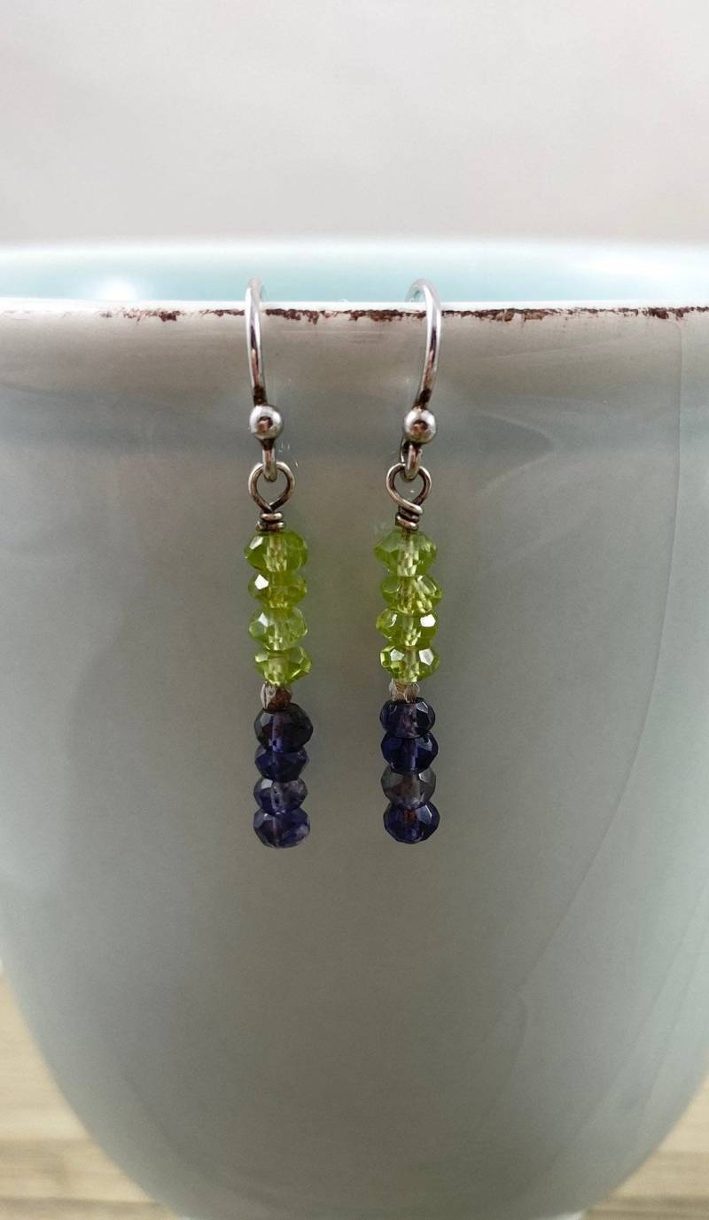 Peridot Und Iolith Rondelles Baumeln Ohrringe Auf Sterling Silber/Echte Edelstein Schmuck Peridot Und Iolith Rondelles Baumeln Ohrringe Auf Sterling Silber/Echte Edelstein Schmuck von LaVieEnRoseJewelry