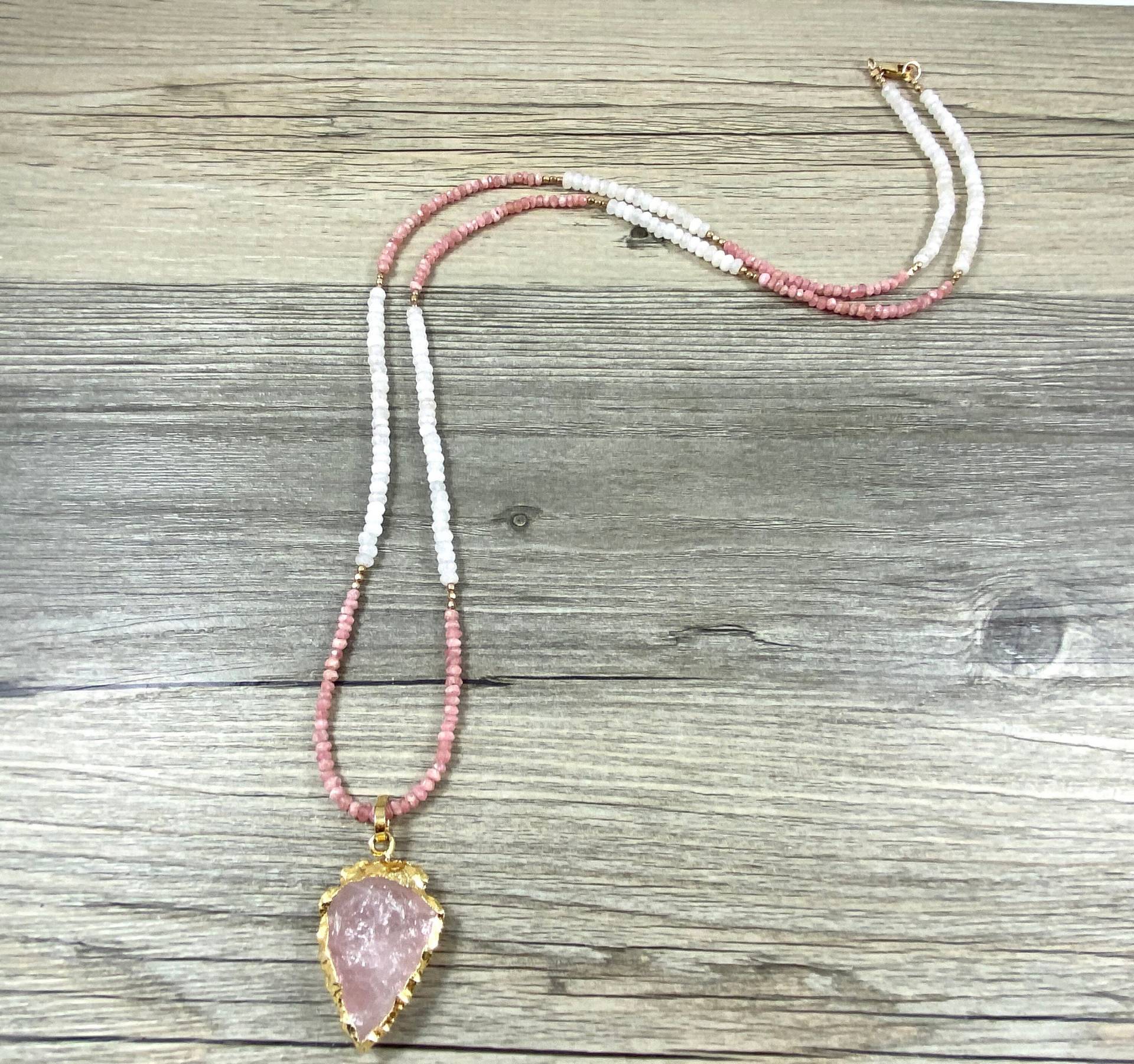 Rhodochrosit Und Mondstein Lange Halskette Mit Rose Quarz Pfeilspitze Anhänger/Echte Edelstein Schmuck Rhodochrosit Und Mondstein Lange Halskette Mit Rose Quarz Pfeilspitze Anhänger/Echte Edelstein Schmuck von LaVieEnRoseJewelry