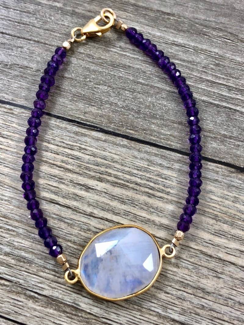 Valora Armband/Lila Amethyst Mit Mondstein-stecker - Echte Edelstein Schmuck Valora Armband/Lila Amethyst Mit Mondstein-stecker - Echte Edelstein Schmuck von LaVieEnRoseJewelry