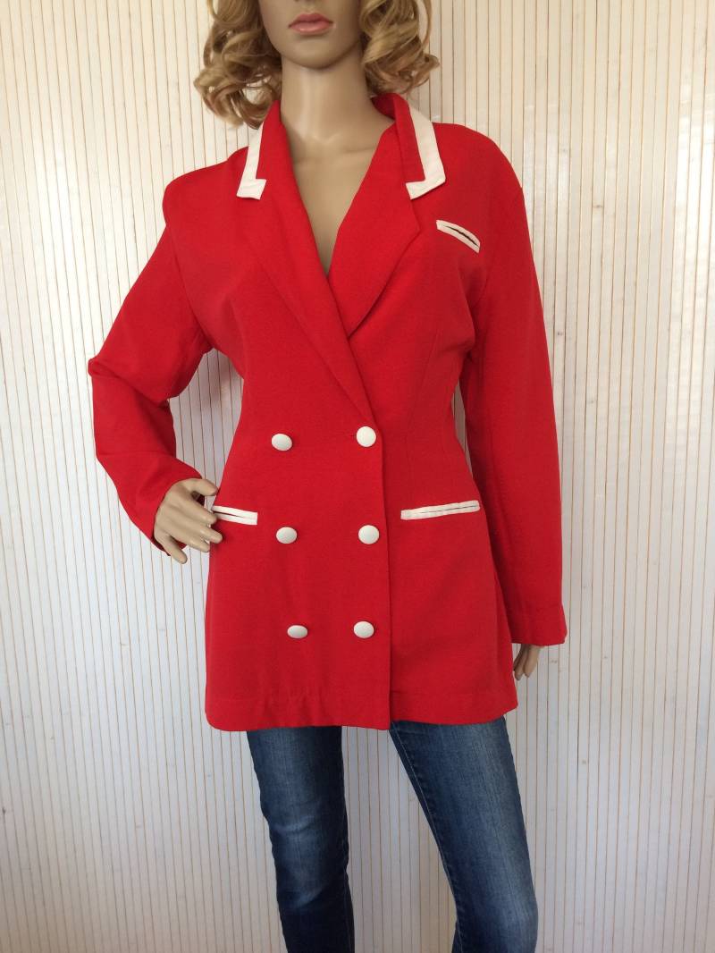 Blazer Jacke Damen Vintage Rot Und Weiß von LaVieilleEtoffe