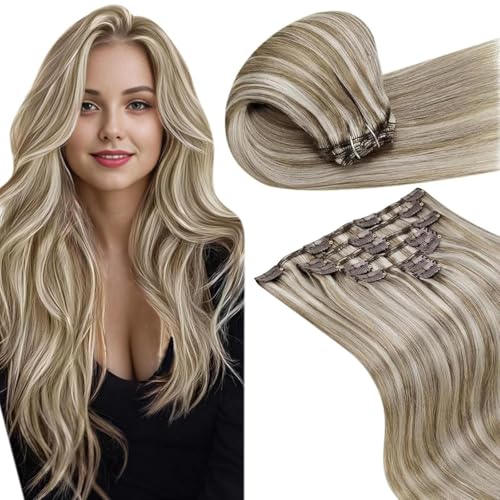 LaaVoo Extensions Echthaar Clip in 50cm Voller Kopf Secret Tressen Haarcerlängerung mit Clips fur Komplette Hellbraun Highlight Platinblond Echthaar Tressen Clips Damen 120g/7Stück #P8/60 LaaVoo Extensions Echthaar Clip in 50cm Voller Kopf Secret Tressen Haarcerlängerung mit Clips fur Komplette Hellbraun Highlight Platinblond Echthaar Tressen Clips Damen 120g/7Stück #P8/60 von LaaVoo