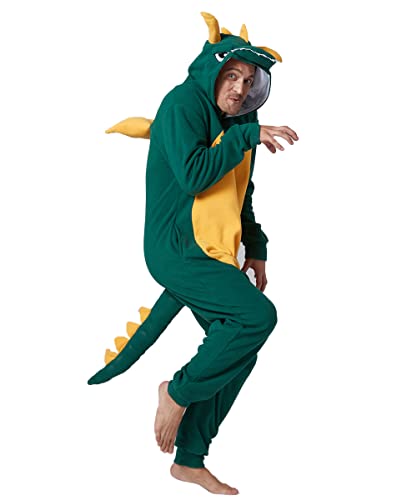 Laahoem Tier Drachen Pyjamas Unisex Erwachsene Kapuze Männer Frauen Jumpsuit Kostüm Cosplay Nachtwäsche Dark Green XL von Laahoem